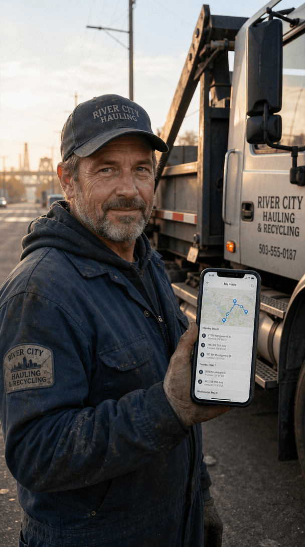 Waykit driver app running a Monday morning route, with stop-by-stop navigation and Not-Out exception logging on a cab-mounted phone.